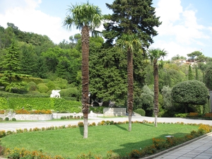Лужайка с пальмами перед Юсуповским дворцом